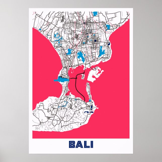 Bali - Indonesien MilkTea Stadt Karte Poster (Vorne)