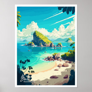Bali Indonesien Reise Vintage-Illustration Poster