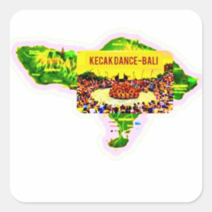 Bali-Karte Kecak-Tanz-Kulturerbe-Aufkleber Quadratischer Aufkleber