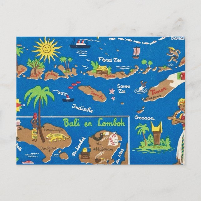 Bali Lombok farbenfrohe Postkarte (Vorderseite)
