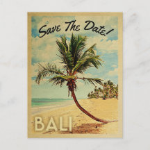 Bali Save the Date Vintag Beach Palm Tree