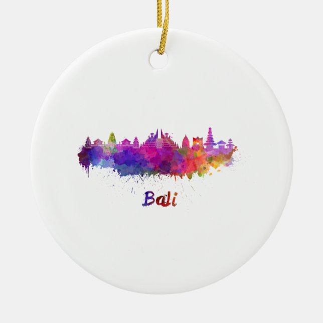 Bali-Skyline in Aquarellfarbe Keramikornament (Vorne)
