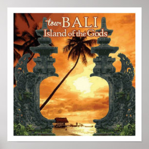 Bali-Sonnenuntergang Art Deco Vintage Reise-Werbun Poster