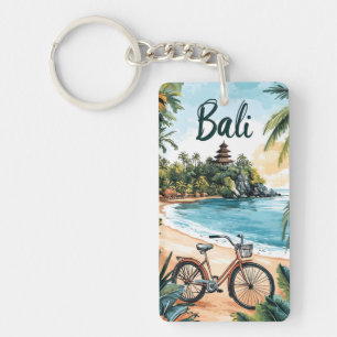 Bali-Strand mit Fahrrad - Tropisches Reiseziel Schlüsselanhänger