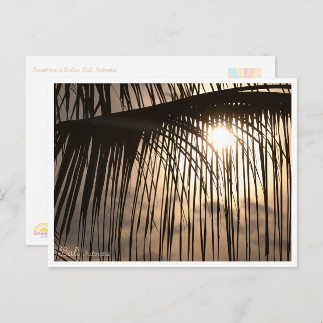 Bali Sunset Palm Leaf – Travel Postcard Postkarte (Vorne/Hinten)