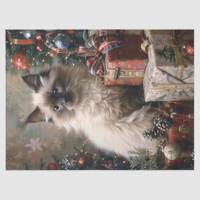 Balinese Kitten Christmas Cat Art Decoupage Seidenpapier (Vorderseite)