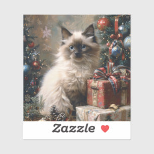 Balinese Kitten Christmas Cat Portrait Art Aufkleber