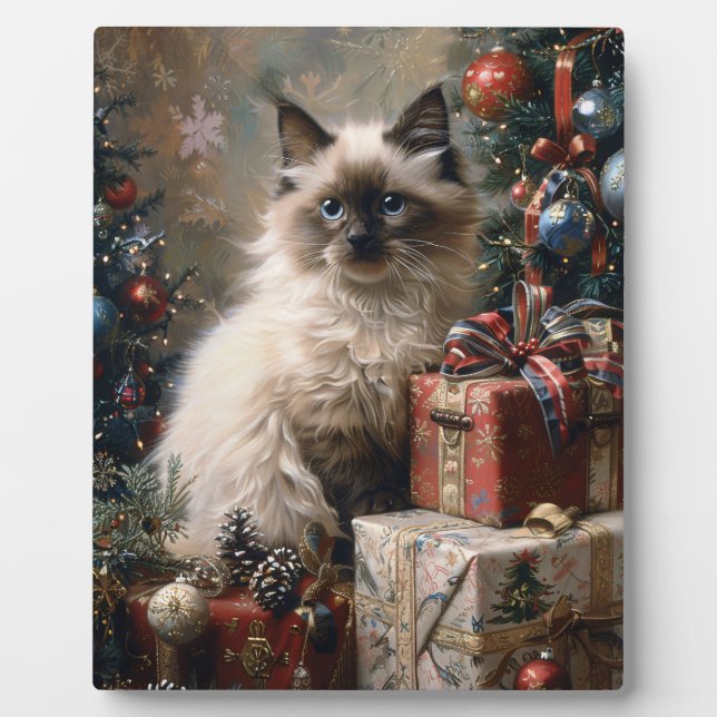 Balinese Kitten Christmas Cat Portrait Art Fotoplatte (Vorderseite)