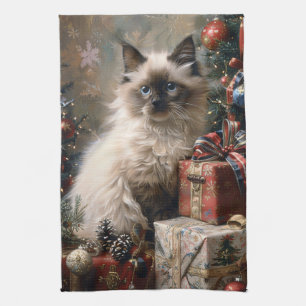 Balinese Kitten Christmas Cat Portrait Art Geschirrtuch