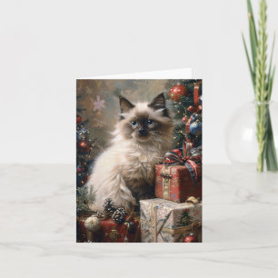 Balinese Kitten Christmas Cat Portrait Art Karte