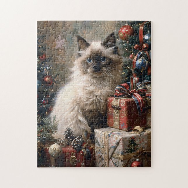 Balinese Kitten Christmas Cat Portrait Art Puzzle (Vertikal)