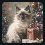 Balinese Kitten Christmas Cat Portrait Art Quadratischer Aufkleber<br><div class="desc">Feiern Sie den Urlaub mit diesem charmanten Porträt eines balinesischen Kätzchens,  das zu Weihnachten gekleidet ist. Dieses Kunstwerk besticht durch seinen süßen Ausdruck und den festlichen Geist der Saison und ist das ideale Geschenk für Katzenliebhaber oder für alle,  die eine Touch von felinem Charme in ihrem Urlaubsstil hinzufügen möchten.</div>