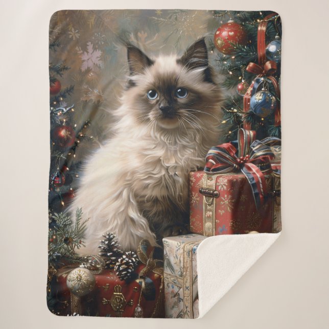 Balinese Kitten Christmas Cat Portrait Art Sherpadecke (Vorderseite)