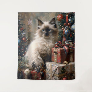 Balinese Kitten Christmas Cat Portrait Art Wandteppich