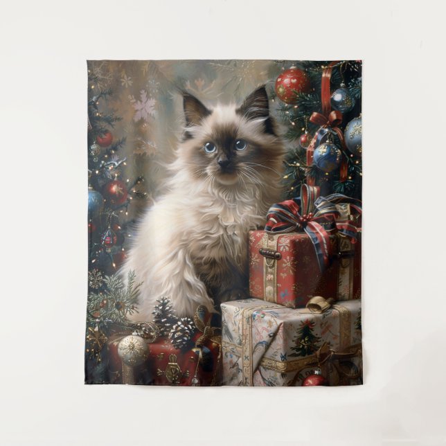 Balinese Kitten Christmas Cat Portrait Art Wandteppich (Vorderseite)