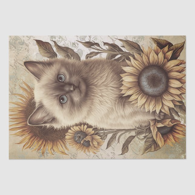 Balinese Kitten Sunflower Cat Seidenpapier (Vorderseite)