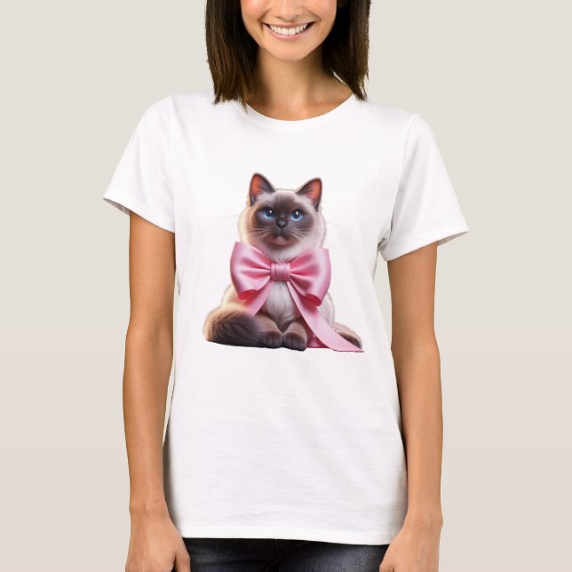 balinesische Katze mit rosa Bug T-Shirt (Vorderseite)