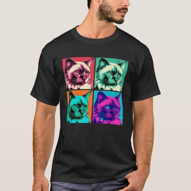 Balinesische Katzen-Pop-Illustration Farbige Tiere T-Shirt (Vorderseite)