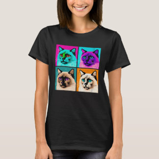Balinesische Katzen-Pop-Illustration Farbige Tiere T-Shirt