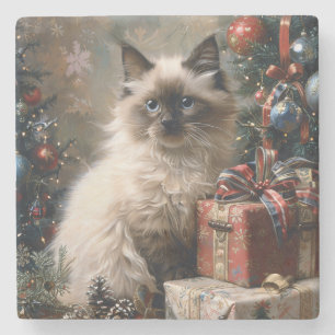 Balinesisches Kätzchen Weihnachten Katzenporträt K Steinuntersetzer