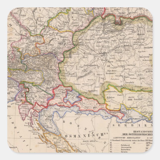 Balkanhalbinsel, Österreich, Ungarn Quadratischer Aufkleber (Vorderseite)