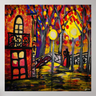 Balkon auf dem Nachtplakatpapier (Matte) Poster