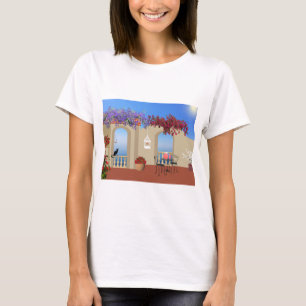 Balkon Außenbereich Blume Tisch Ruhe Meer. T-Shirt