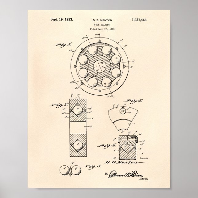 Ball Bearing 1933 Patent Art Old Peper Poster (Vorne)