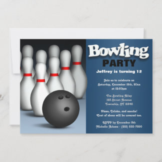 Ball & Buttone Blue Bowling Geburtstagsparty Einla Einladung