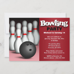 Ball & Buttone Roter Bowling Geburtstagsparty Einl Einladung