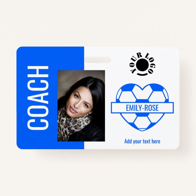 Ball-Foto-Logo Barcode-Vorlagencoach Blau Ausweis (Vorderseite)