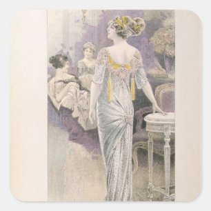 Ball gown aus "Les Grandes Modes de Paris" Quadratischer Aufkleber