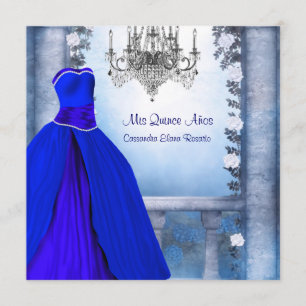 Ball Gown Royal Navy Blue Rosen Quinceanera Einladung