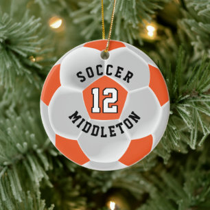 ⚽ Ball in Orange und Weiß Keramik Ornament