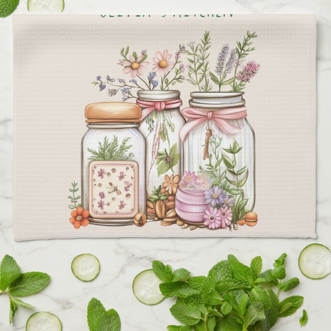 Ball Jar Whimsical Watercolor Geschirrtuch (Gefaltet)