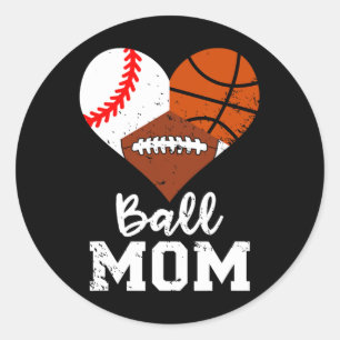 Ball Mama Funny Baseball Fußball Basketball Mama Runder Aufkleber
