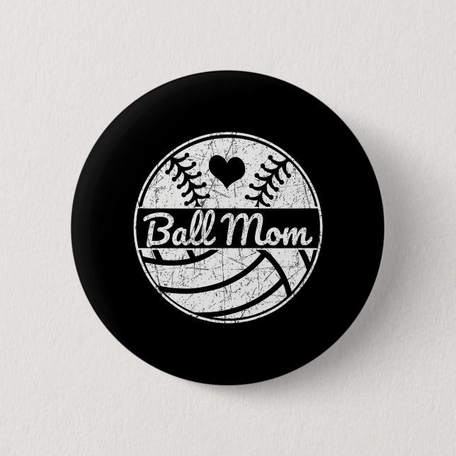Ball Mama HalbBaseball Softball Halbvolleyball Button (Vorderseite)