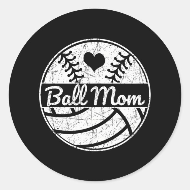 Ball Mama HalbBaseball Softball Halbvolleyball Runder Aufkleber (Vorderseite)