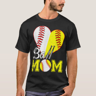 Ball Mama Heart Baseball Softball Mama Women Mothe T-Shirt