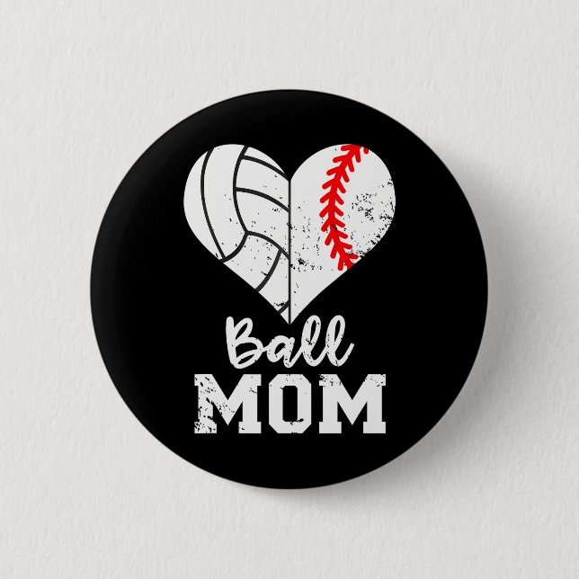Ball Mama Heart Funny Baseball Volleyball Mama Button (Vorderseite)