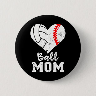 Ball Mama Heart Funny Baseball Volleyball Mama Button