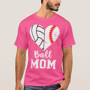 Ball Mama Heart Funny Baseball Volleyball Mama T-Shirt