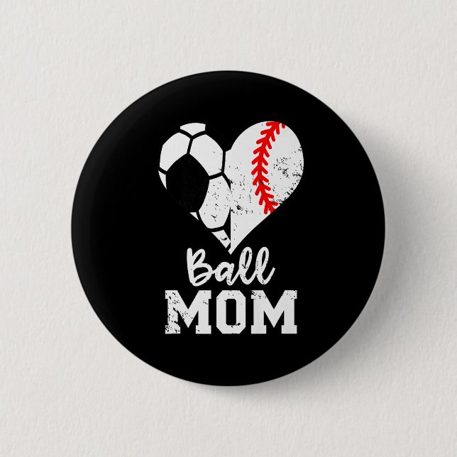 Ball Mama Herz Funny Baseball Soccer Mama Kostüm U Button (Vorderseite)