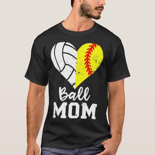Ball Mama Herz Funny Softball Volleyball Mama T-Shirt (Vorderseite)