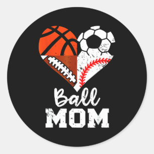 Ball Mama Herz Lustig Fußball Basketball Baseball Runder Aufkleber