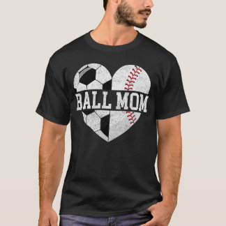Ball Mama Herz Lustiger Baseball Fußball Mama retr T-Shirt