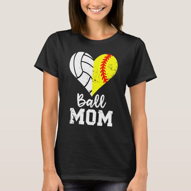 Ball Mama Herz Softball Volleyball Mama T-Shirt (Vorderseite)