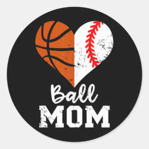 Ball Mama Herzspass Baseball Basketball Mama Runder Aufkleber