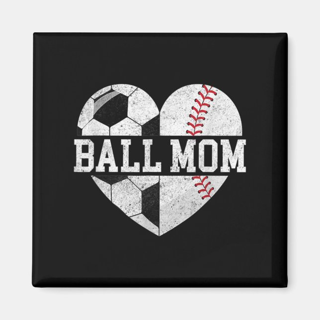 Ball Mama Herzspass Baseball Fußball Mama Magnet (Vorne)