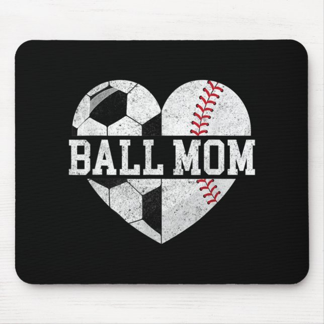 Ball Mama Herzspass Baseball Fußball Mama Mousepad (Vorne)